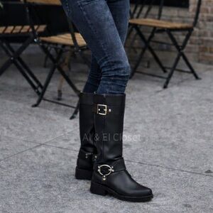 Michael Kors Crosby Moto Boots Black Leather Biker Boots Size 6 M New With Box